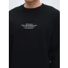 LCW Casual SİYAH Bisiklet Yaka Uzun Kollu Baskılı Erkek Sweatshirt