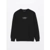 LCW Casual SİYAH Bisiklet Yaka Uzun Kollu Baskılı Erkek Sweatshirt