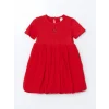 LCW baby KIRMIZI Nakışlı Krinkle Büzgülü Kız Çocuk Elbise