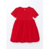 LCW baby KIRMIZI Nakışlı Krinkle Büzgülü Kız Çocuk Elbise