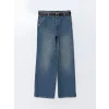 LCW Jeans İNDİGO Beli Kemerli Wideleg Kadın Jean Pantolon