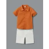 LCW Kids TURUNCU Kısa Kollu Basic Erkek Bebek Gömlek ve Şort 2li Takım