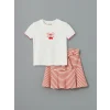 LCW Kids EKRU Kiraz Desenli Kız Çocuk Tişört ve Etek 2li Takım