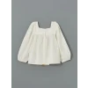 LCW Kids EKRU Kare Yaka Nakışlı Kız Bebek Bluz