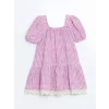 LCW Kids PEMBE Ekoseli Dantel Detaylı Kız Çocuk Elbise