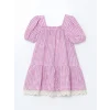 LCW Kids PEMBE Ekoseli Dantel Detaylı Kız Çocuk Elbise