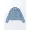 LCW Kids İNDİGO Gömlek Yaka Çiçek Nakışlı Kız Çocuk jean Ceket
