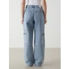 XSIDE MAVİ Yüksek Bel Wideleg Kadın Kargo Jean Pantolon