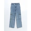 XSIDE MAVİ Yüksek Bel Wideleg Kadın Kargo Jean Pantolon