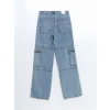 XSIDE MAVİ Yüksek Bel Wideleg Kadın Kargo Jean Pantolon