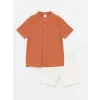 LCW Kids TURUNCU Hakim Yaka Kısa Kollu Erkek Bebek Gömlek ve Şort 2li Takım