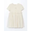 LCW Kids BEJ Nakışlı Penye Tüllü Kız Çocuk Elbise