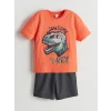 LCW Kids MERCAN Dinazor Baskılı Erkek Çocuk Tişört ve Şort 2li