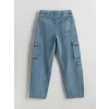 LCW Kids İNDİGO Beli Ayarlanabilir Lastikli Erkek Çocuk Kargo Jean Pantolon