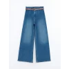 LCW Jeans İNDİGO Beli Kemerli Wideleg Kadın Jean Pantolon