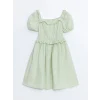LCW Kids YEŞİL Kare Yaka Kız Çocuk Elbise