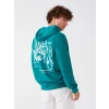 LCW Casual YEŞİL Uzun Kollu Baskılı Erkek Hoodie