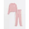 LCW Kids PEMBE Kapüşonlu Baskılı Uzun Kollu Kız Çocuk Sweatshirt ve Eşofman Altı