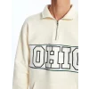 LCW Casual BEJ Dik Yaka Uzun Kollu Baskılı Erkek Kalın Sweatshirt
