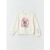 LCW Kids EKRU Bisiklet Yaka Baskılı Uzun Kollu Kız Çocuk Sweatshirt ve Tayt