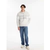 LCW Casual BEYAZ Dik Yaka Uzun Kollu Baskılı Erkek Kalın Sweatshirt
