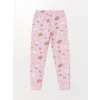 LCW Kids EKRU Bisiklet Yaka Baskılı Uzun Kollu Kız Çocuk Pijama Takımı ve Toka
