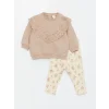 LCW baby BEJ Bisiklet Yaka Uzun Kollu Kız Bebek Sweatshirt ve Tayt 2li Takım