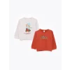 LCW baby BEJ Bisiklet Yaka Uzun Kollu Baskılı Kız Bebek Sweatshirt 2li