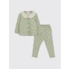 LCW baby YEŞİL Bebe Yaka Uzun Kollu Çiçekli Kız Bebek Hırka ve Tayt 2li Takım