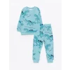 LCW baby YEŞİL Bisiklet Yaka Uzun Kollu Baskılı Pamuklu Erkek Bebek Sweatshirt ve Pantolon 2li Takım