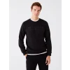 LCWAIKIKI Classic SİYAH Bisiklet Yaka Uzun Kollu Baskılı Erkek Kalın Sweatshirt