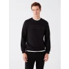 LCWAIKIKI Classic SİYAH Bisiklet Yaka Uzun Kollu Baskılı Erkek Kalın Sweatshirt