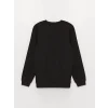 LCWAIKIKI Classic SİYAH Bisiklet Yaka Uzun Kollu Baskılı Erkek Kalın Sweatshirt