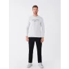 LCWAIKIKI Classic BEJ Bisiklet Yaka Uzun Kollu Baskılı Erkek Sweatshirt