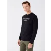 LCWAIKIKI Classic SİYAH Bisiklet Yaka Uzun Kollu Baskılı Erkek Sweatshirt
