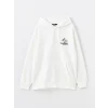 LCW Casual EKRU Uzun Kollu Baskılı Erkek Kalın Hoodie