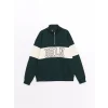 XSIDE YEŞİL Dik Yaka Uzun Kollu Renk Bloklu Erkek Kalın Sweatshirt