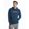LCWAIKIKI Classic PETROL Uzun Kollu Baskılı Erkek Kalın Hoodie