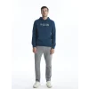 LCWAIKIKI Classic PETROL Uzun Kollu Baskılı Erkek Kalın Hoodie