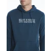 LCWAIKIKI Classic PETROL Uzun Kollu Baskılı Erkek Kalın Hoodie