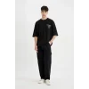 Defacto C2244 Siyah Loose Fit Bisiklet Yaka Sırt Baskılı Kısa Kollu Tişört