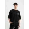 Defacto C2244 Siyah Loose Fit Bisiklet Yaka Sırt Baskılı Kısa Kollu Tişört