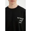 Defacto C2244 Siyah Loose Fit Bisiklet Yaka Sırt Baskılı Kısa Kollu Tişört