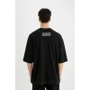 Defacto C2244 Siyah Loose Fit Bisiklet Yaka Sırt Baskılı Kısa Kollu Tişört
