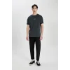 Defacto B4650 Antrasit Comfort Regular Fit Rahat Kalıp Bisiklet Yaka Sırt Baskılı Kısa Kollu Tişört