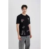 Defacto B8844 Siyah Regular Fit Bisiklet Yaka Sırt Baskılı Kısa Kollu Tişört