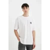 Defacto C4081 Beyaz Comfort Regular Fit Rahat Kalıp Bisiklet Yaka Sırt Baskılı Kısa Kollu Tişört