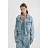 Defacto B8258 İndigo Polo Yaka Cepli Düğme kapamalı Jean Bomber Ceket