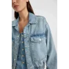 Defacto B8258 İndigo Polo Yaka Cepli Düğme kapamalı Jean Bomber Ceket