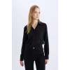 Defacto W3614 Siyah Regular Fit Basic Düz Uzun Kollu Gömlek